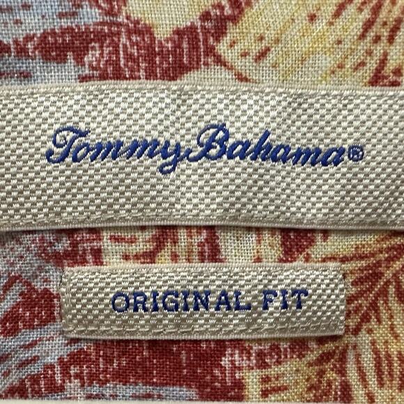 Tommy Bahama Shirt Mens XXL Orange Red Floral Hawaiian 100% Linen Short Sleeve - Picture 3 of 5